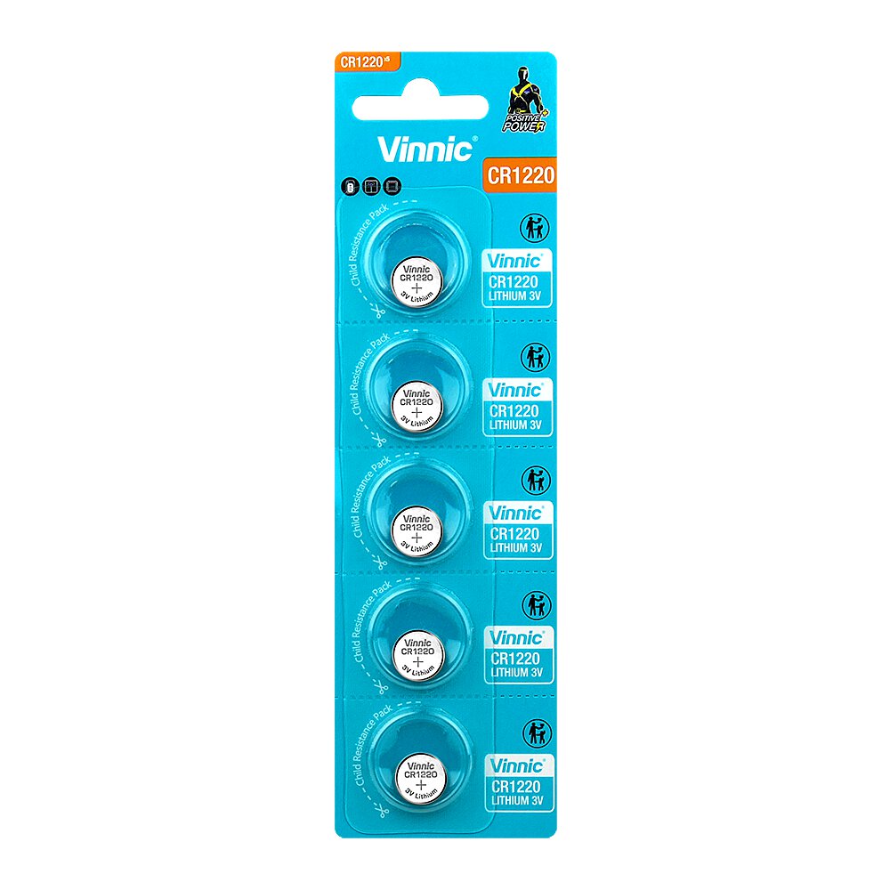 Vinnic CR1220 Lithium Knopfzellen 3V im 5er-Blister