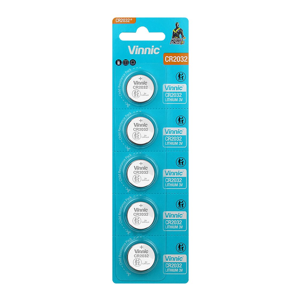 Vinnic CR2032 Lithium Knopfzellen 3V im 5er-Blister