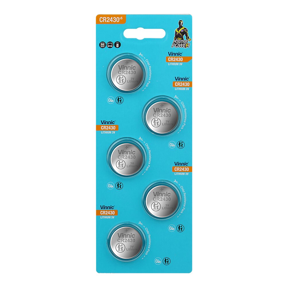 Vinnic CR2430 Lithium Knopfzellen 3V im 5er-Blister