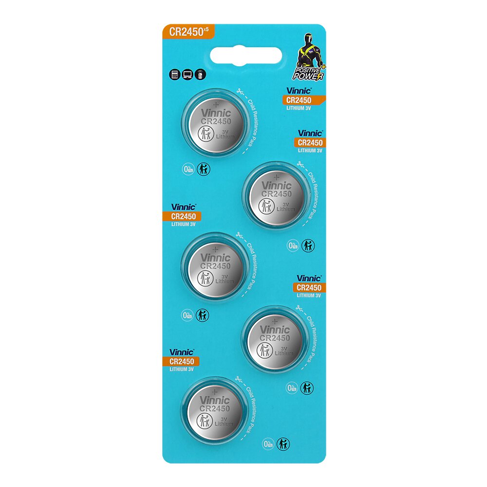 Vinnic CR2450 Lithium Knopfzellen 3V im 5er-Blister